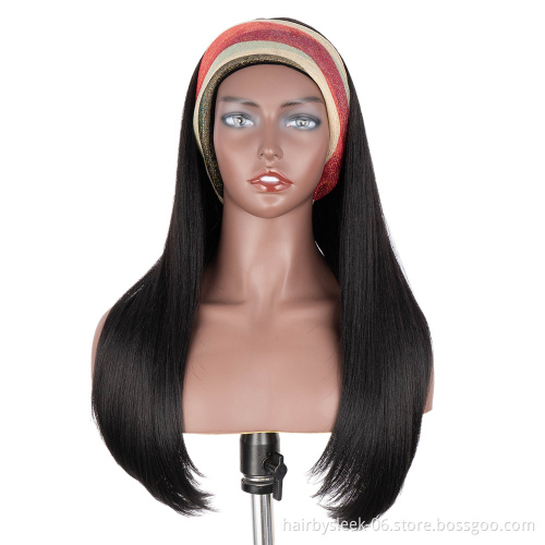 Hot 28 inches middle brown color Super Silk Straight wave Long heat resistant fiber Synthetic hair headband wig for balck woman